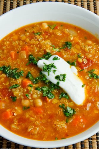Curried Red Lentil with Chickpeas and Quinoa 